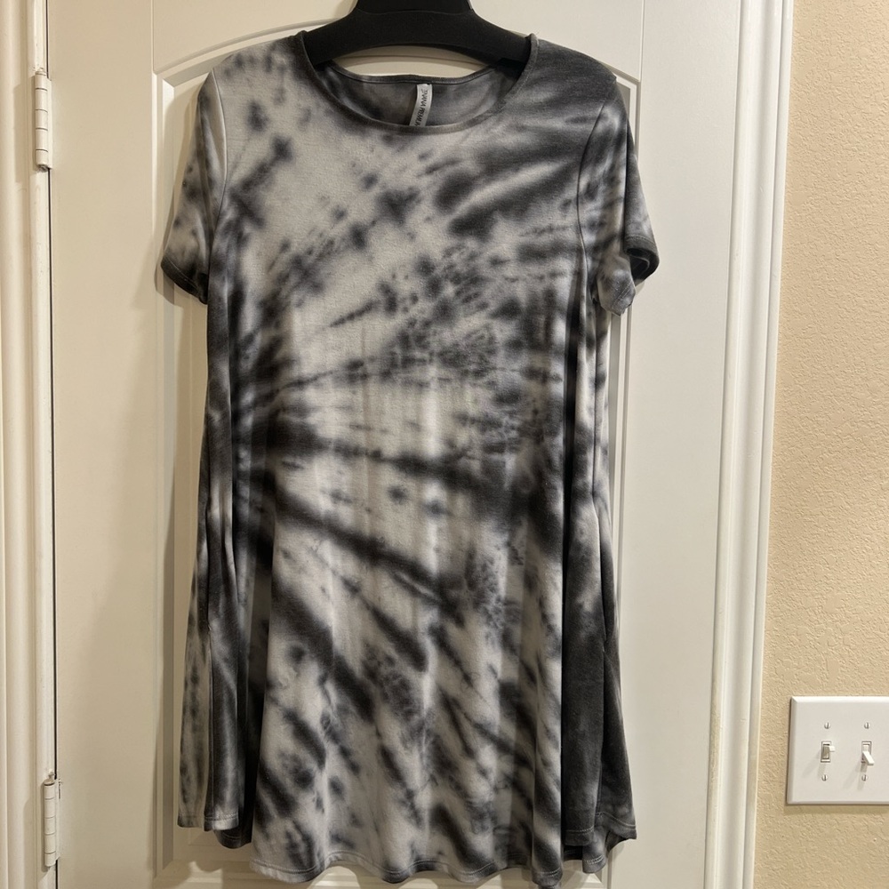 Black and Gray Tie-Dye Dress